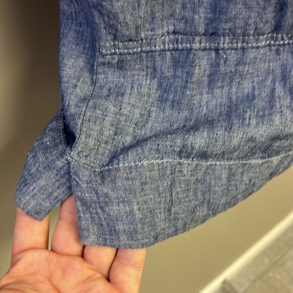 Free People Linen V-Neck Collar Long Sleeve Mini Dress w/ Pockets- Size XS - Picture 11 of 16